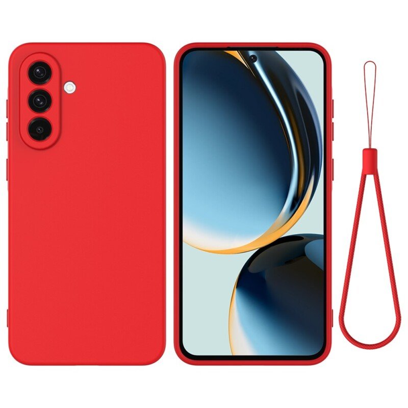 Samsung Galaxy A17 4G / A17 5G skystojo silikono dėklas su riešo dirželiu (raudonas)