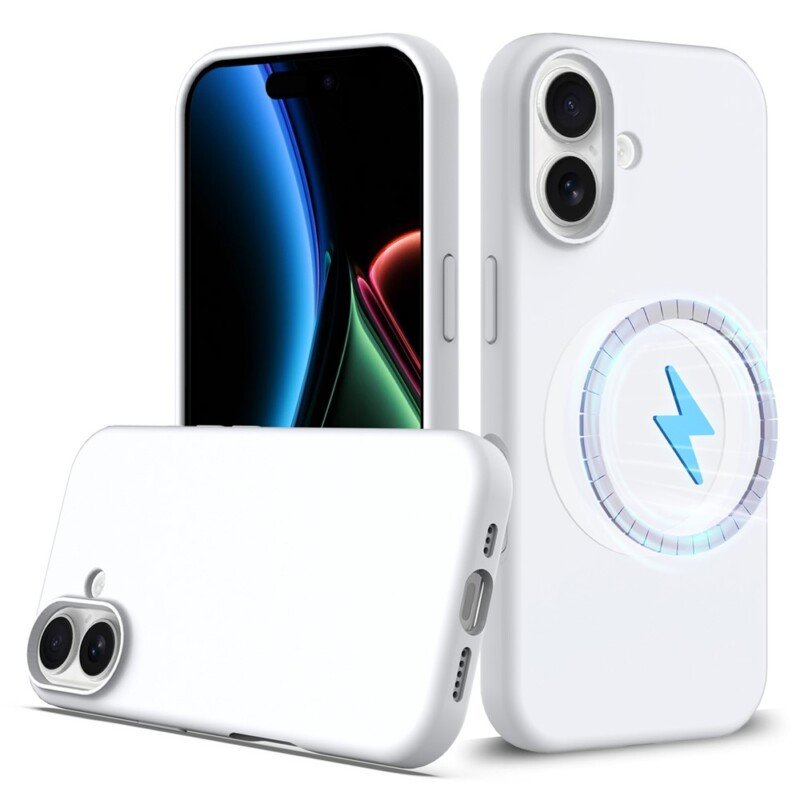 Apple iPhone 17 skystojo silikono dėklas su MagSafe (baltas)