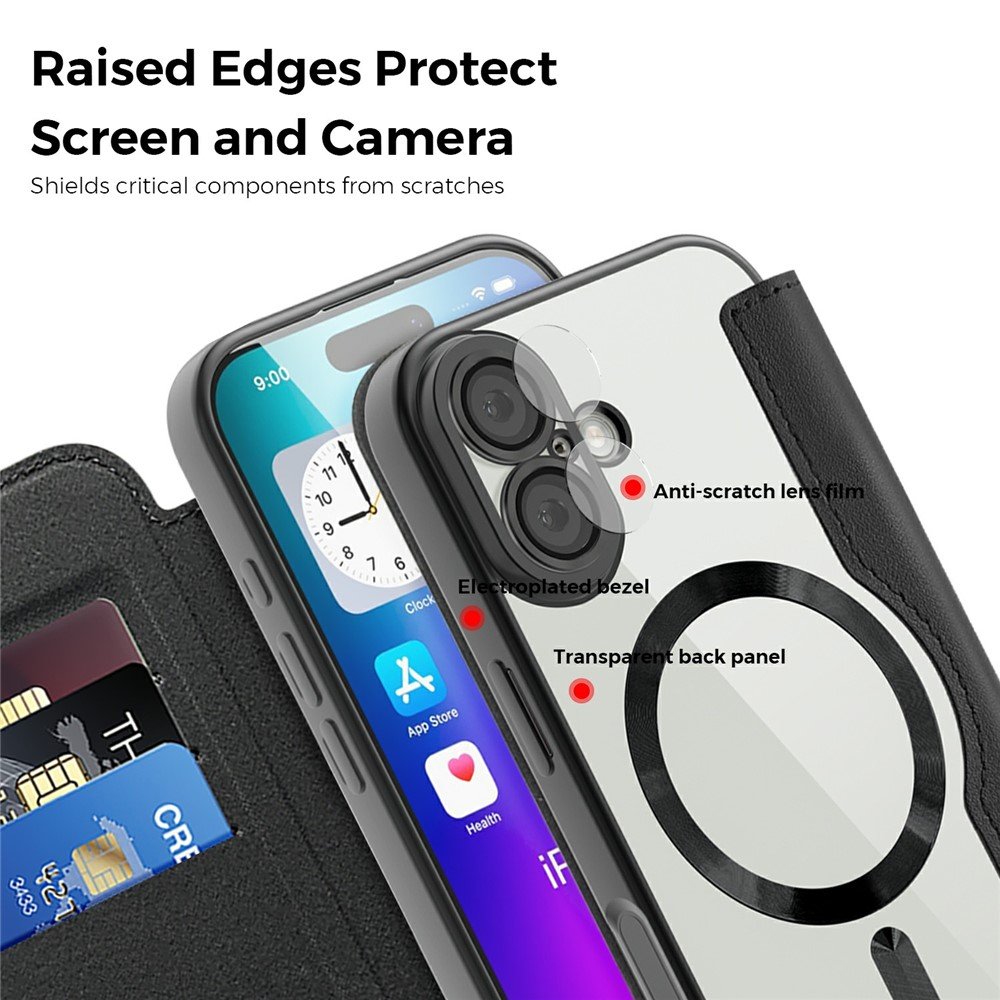 Apple iPhone 17 dirbtinės odos dėklas su MagSafe ir kortelių skyreliais (juodas) - Image 6