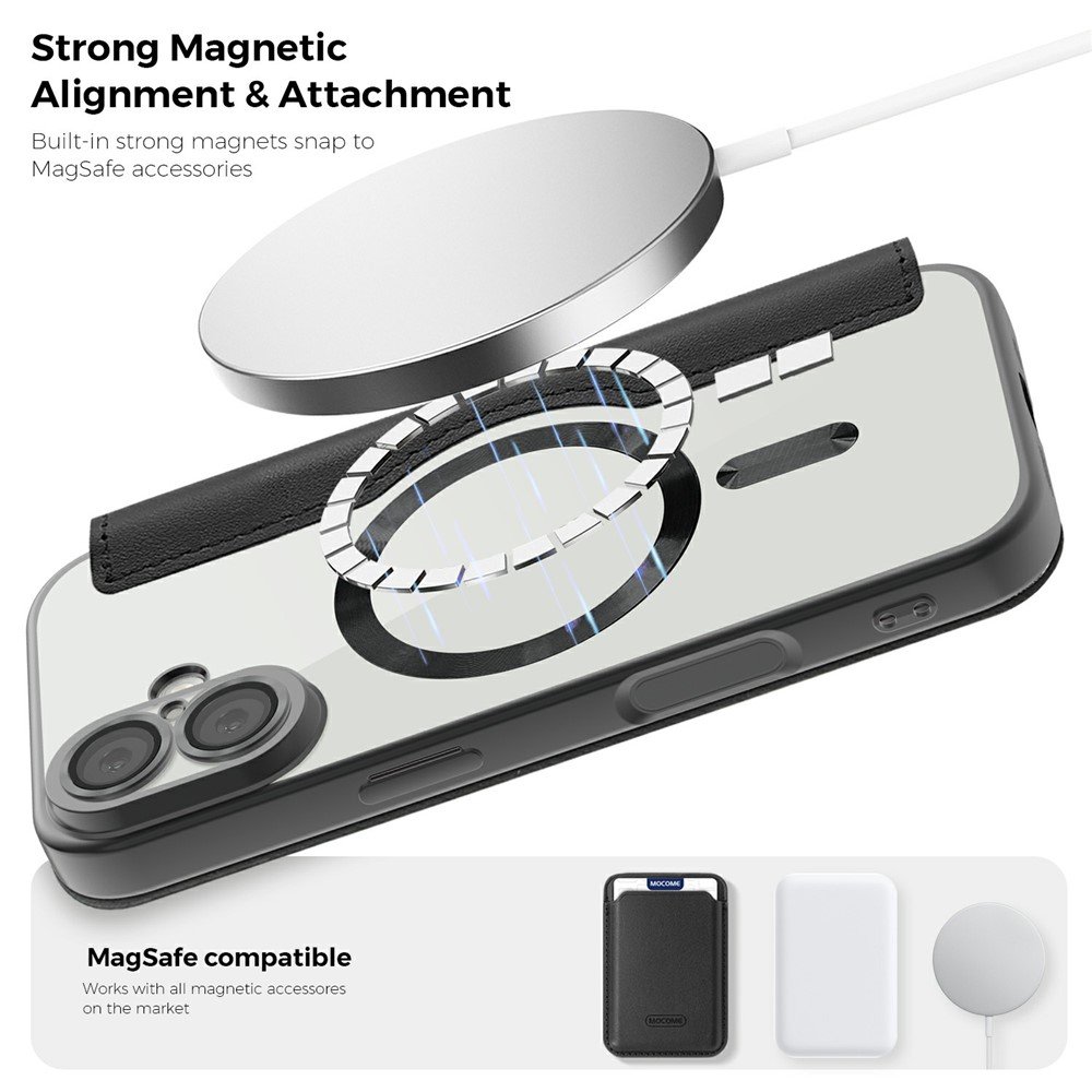 Apple iPhone 17 dirbtinės odos dėklas su MagSafe ir kortelių skyreliais (juodas) - Image 7