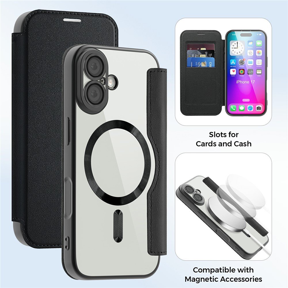 Apple iPhone 17 dirbtinės odos dėklas su MagSafe ir kortelių skyreliais (juodas) - Image 8