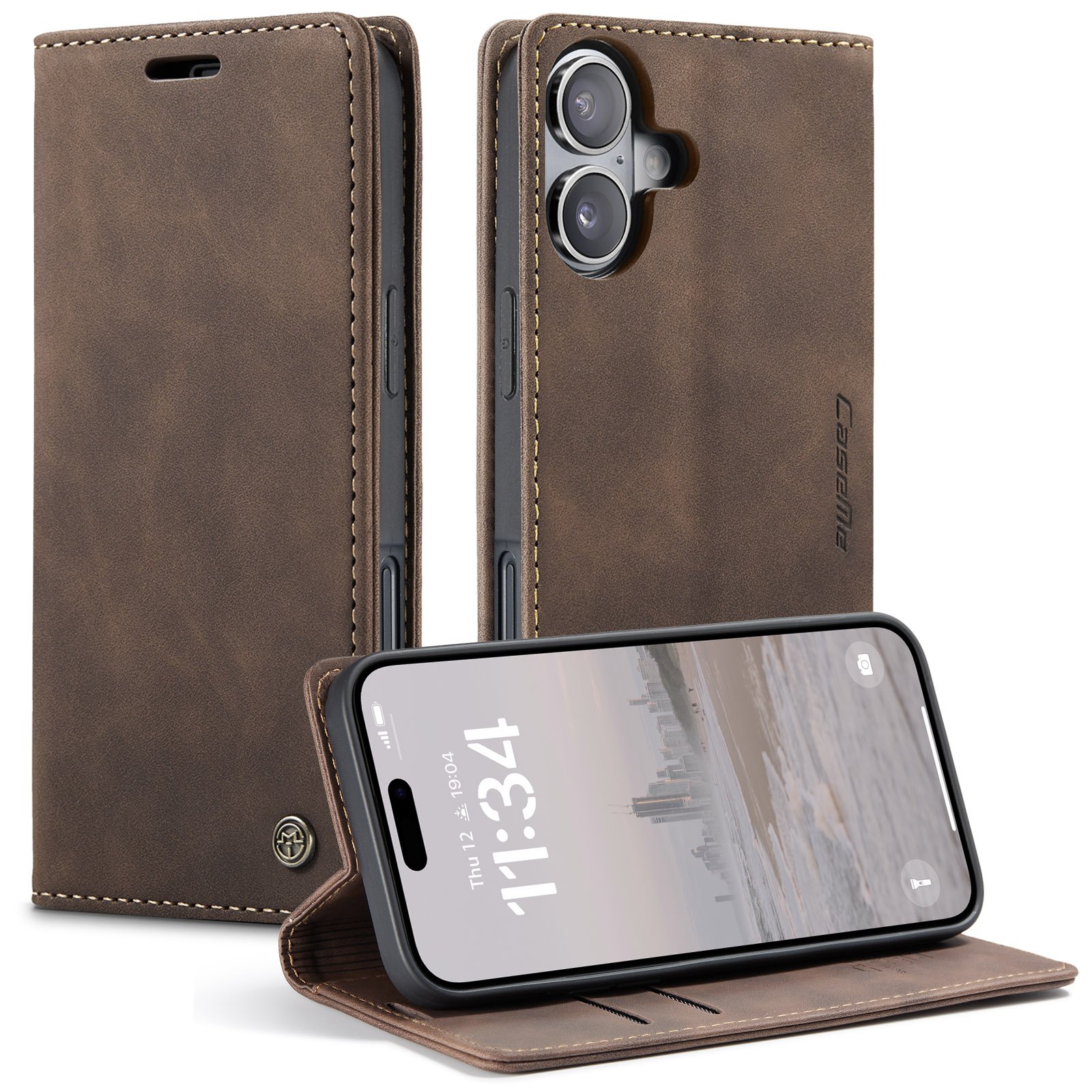 CASEME Apple iPhone 17 piniginės tipo dėklas (tamsiai rudas)