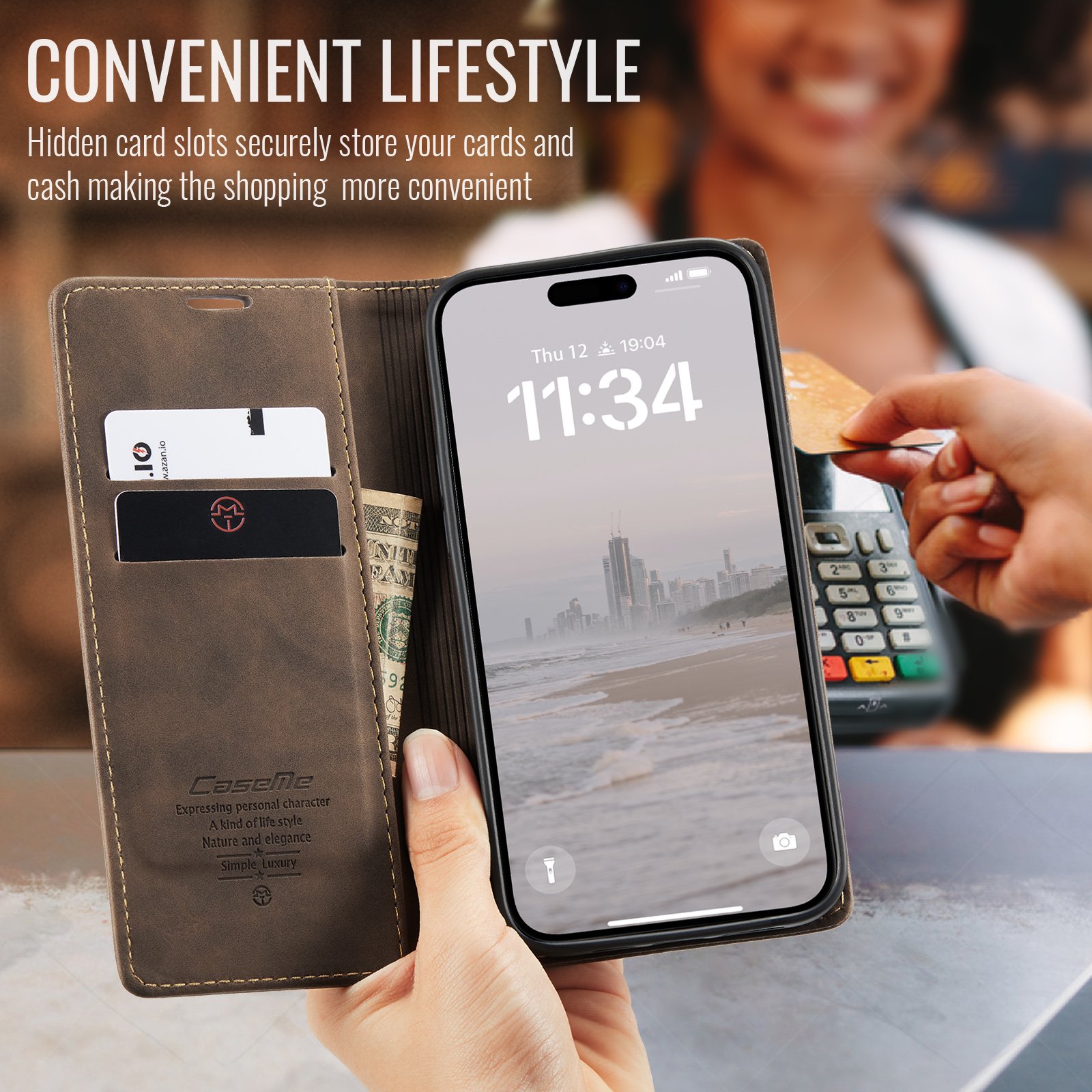 CASEME Apple iPhone 17 piniginės tipo dėklas (tamsiai rudas) - Image 10