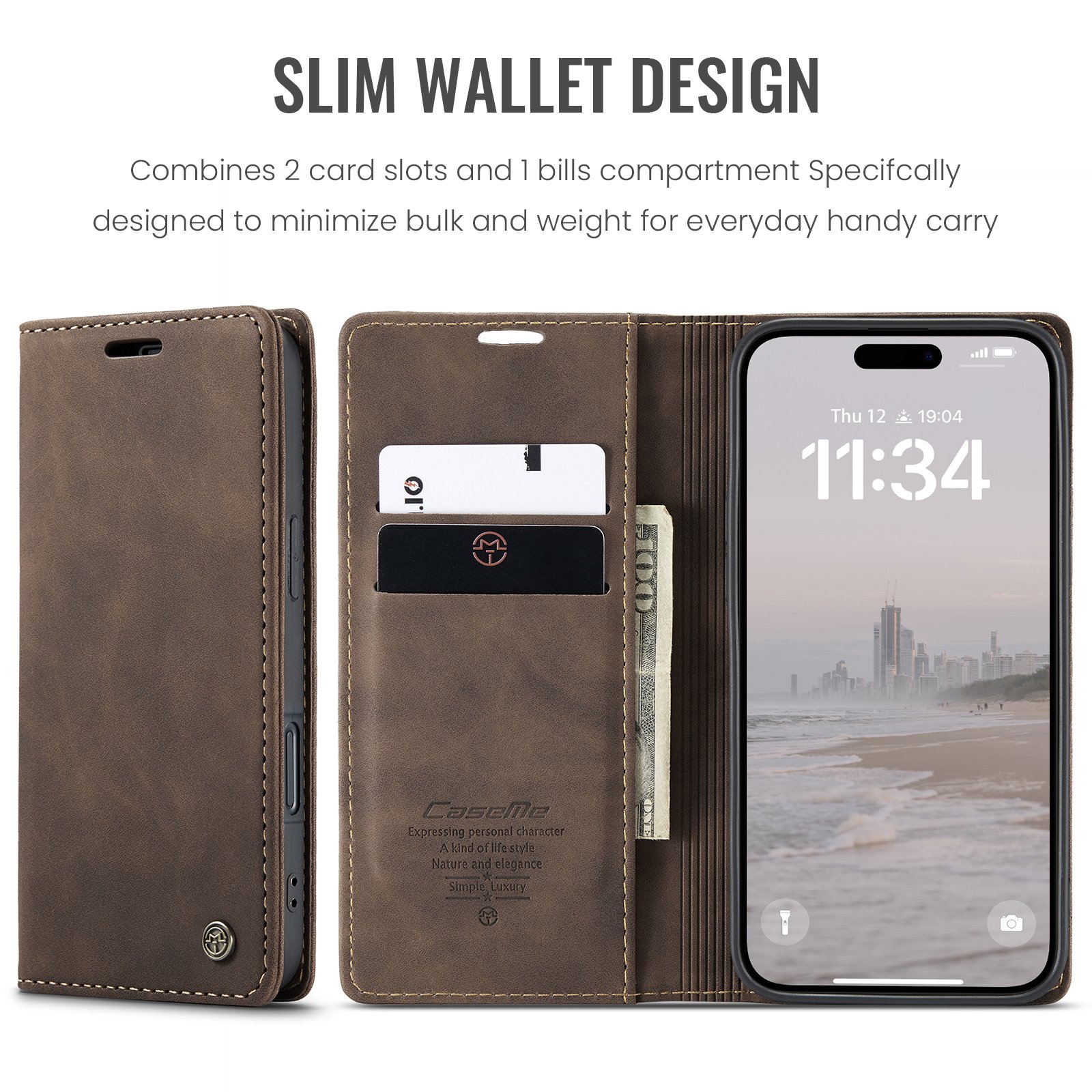 CASEME Apple iPhone 17 piniginės tipo dėklas (tamsiai rudas) - Image 2