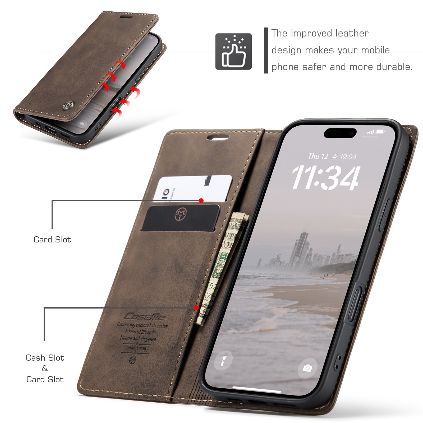 CASEME Apple iPhone 17 piniginės tipo dėklas (tamsiai rudas) - Image 3