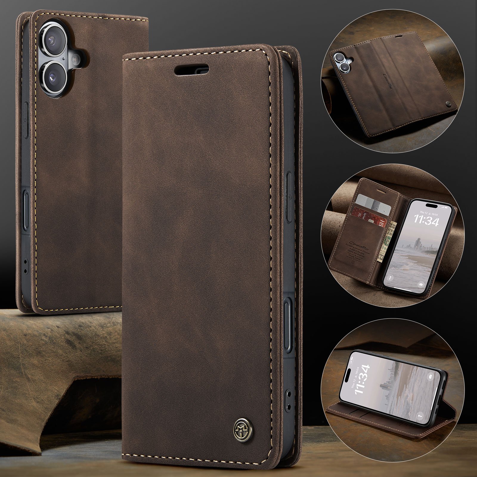 CASEME Apple iPhone 17 piniginės tipo dėklas (tamsiai rudas) - Image 7