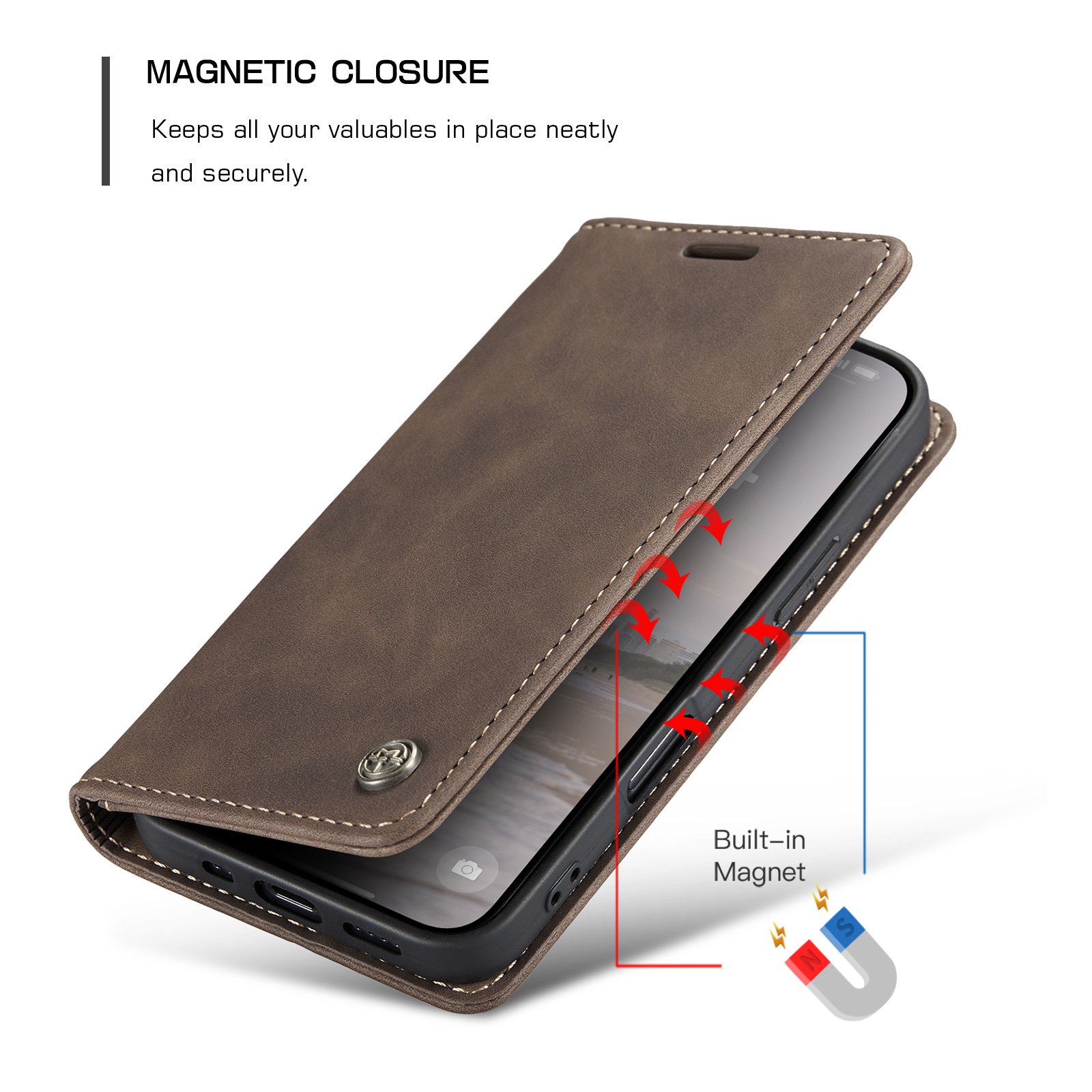 CASEME Apple iPhone 17 piniginės tipo dėklas (tamsiai rudas) - Image 9