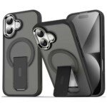 Apple iPhone 17 apsauginis dėklas su MagSafe ir stoveliu (skaidrus juodas)