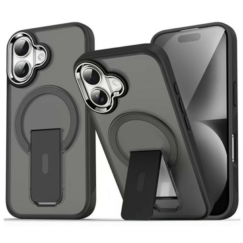 Apple iPhone 17 apsauginis dėklas su MagSafe ir stoveliu (skaidrus juodas)