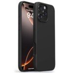 Apple iPhone 16 Pro Max plonas skystojo silikono dėklas su MagSafe (juodas)