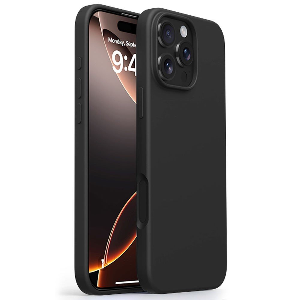 Apple iPhone 16 Pro Max plonas skystojo silikono dėklas su MagSafe (juodas)