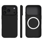 Apple iPhone 17 Pro Max plonas skystojo silikono dėklas su MagSafe (juodas)