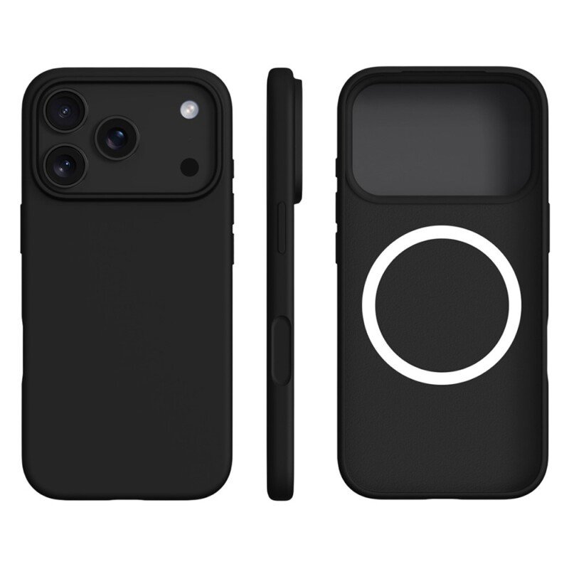 Apple iPhone 17 Pro Max plonas skystojo silikono dėklas su MagSafe (juodas)