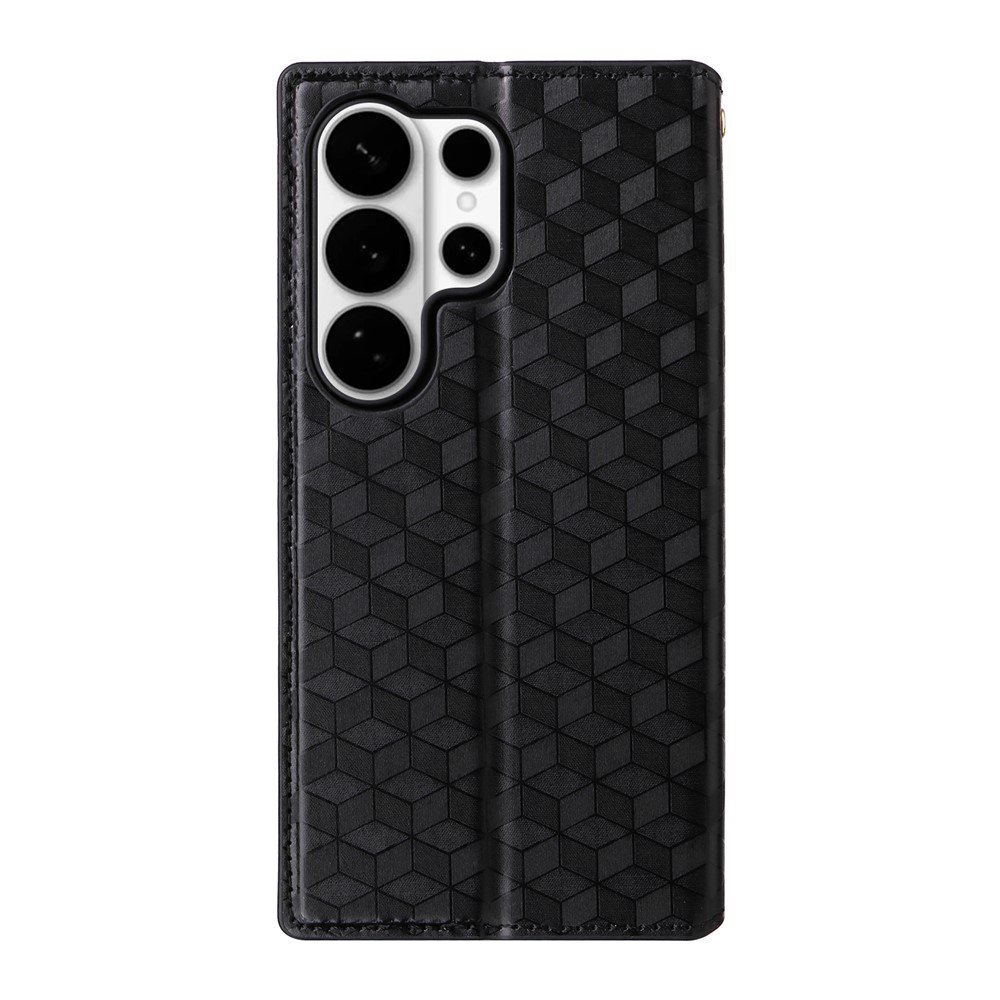 Samsung Galaxy S26 Ultra piniginės tipo dėklas su rombų raštu (juodas) - Image 7
