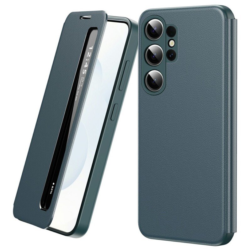 Samsung Galaxy S26 Ultra atverčiamas dėklas su peržiūros langeliu (žalias)