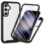 Samsung Galaxy S26 dviejų dalių dėklas su integruota ekrano plėvele (skaidrus su juodu rėmeliu)