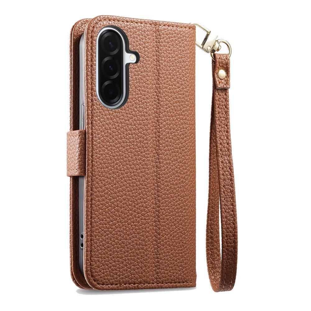 Samsung Galaxy S26 piniginės tipo dėklas su užtraukiama kišenėle ir riešo dirželiu (rudas) - Image 12