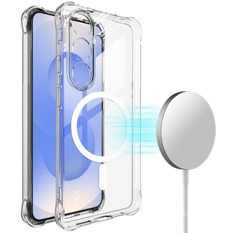IMAK Samsung Galaxy S26 magnetinis apsauginis dėklas su sustiprintais kampais (skaidrus)