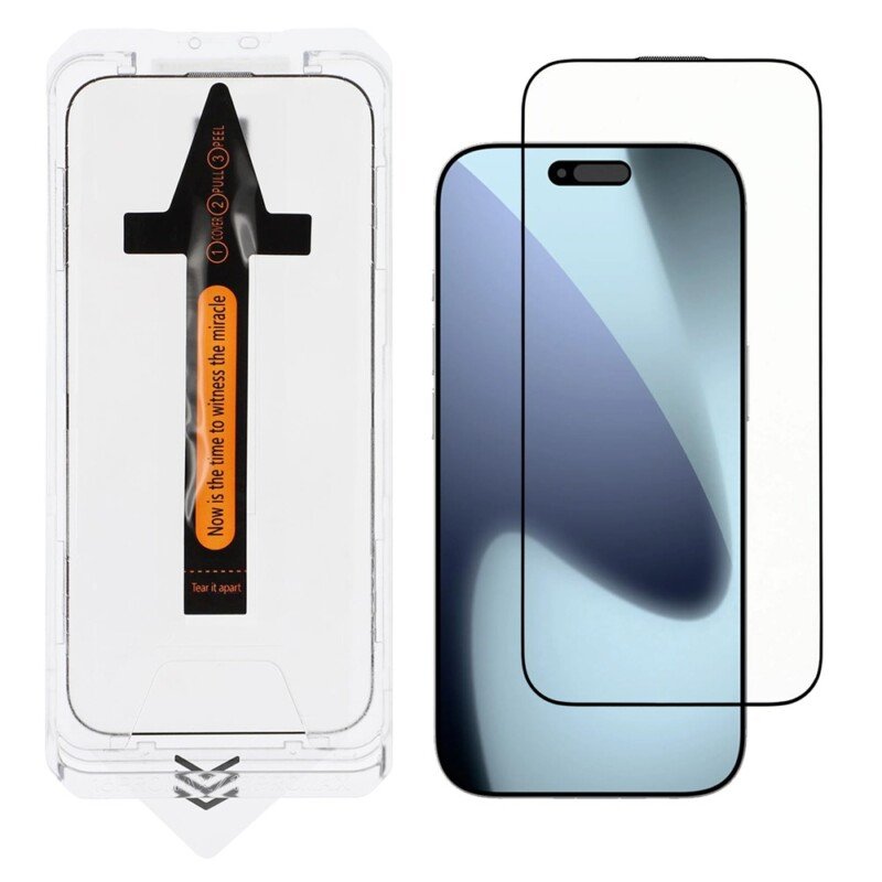 Apple iPhone 17 Pro Max visą ekraną dengiantis aliumosilikatinis apsauginis stiklas su uždėjimo rėmeliu (skaidrus)