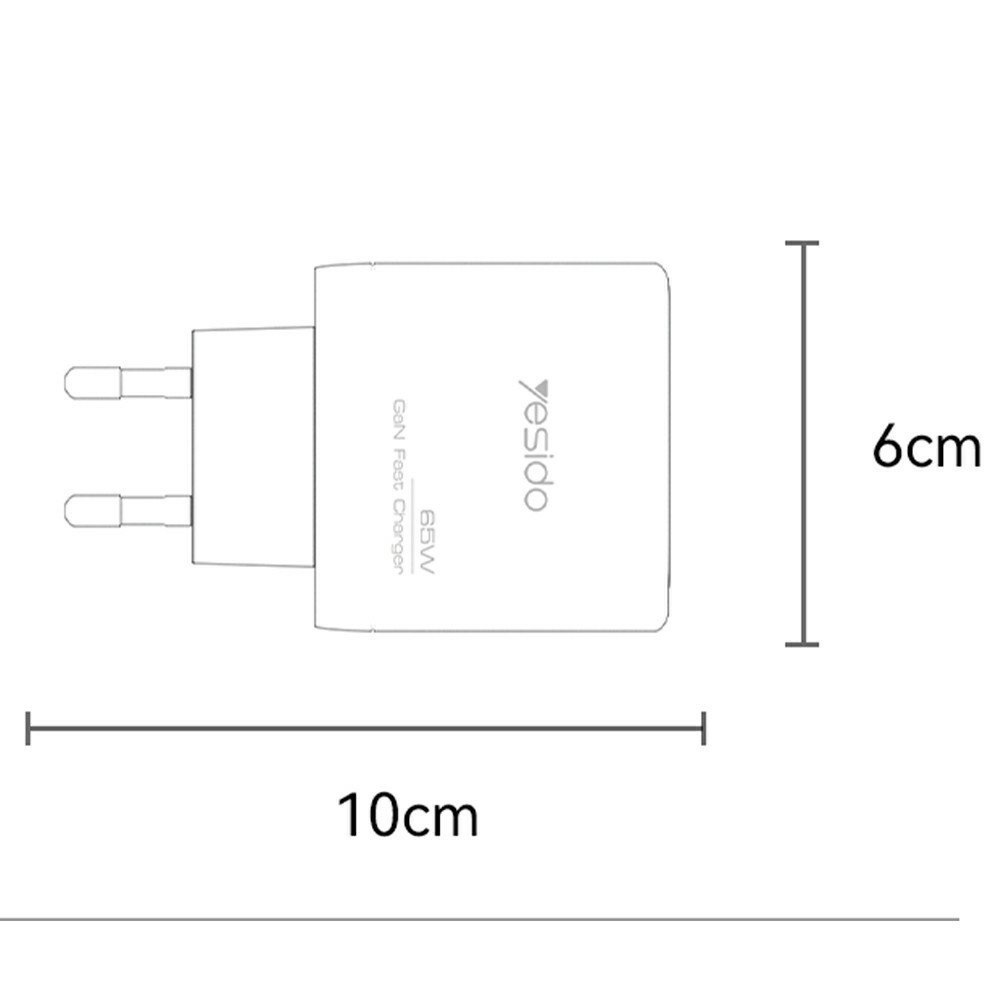 YESIDO YC144C 65 W GaN greitasis įkroviklis su 3 jungtimis, USB-C laidu ir EU kištuku (juodas) - Image 15