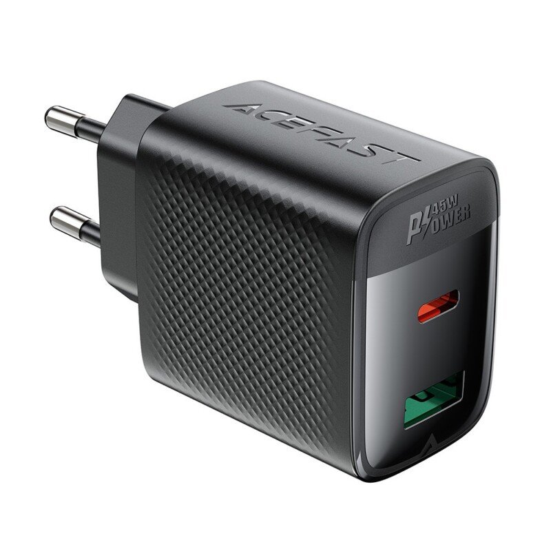 ACEFAST 45 W GaN USB-C + USB-A sieninis įkroviklis A106, juodas