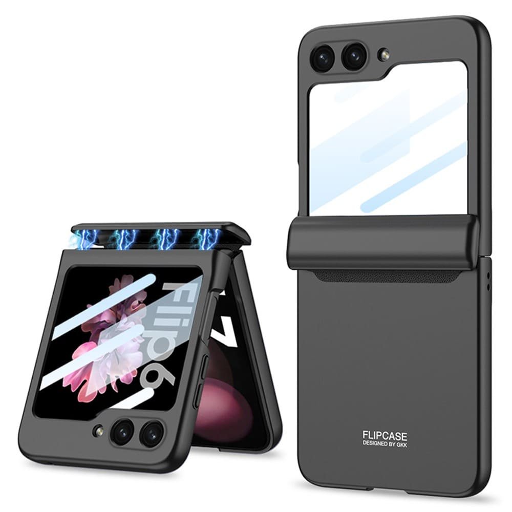 Samsung Galaxy Z Flip 7 FE / Galaxy Z Flip 6 dėklas su apsauginiu stiklu, juodas