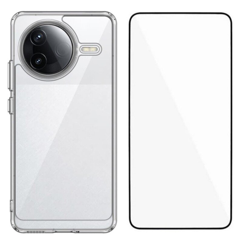 POCO F7 Pro dėklas su apsauginiu stiklu, skaidrus