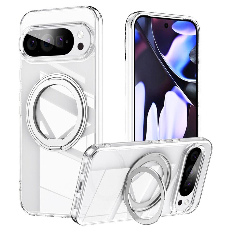 Google Pixel 10 Pro XL dėklas su MagSafe ir 360° stovu, skaidrus