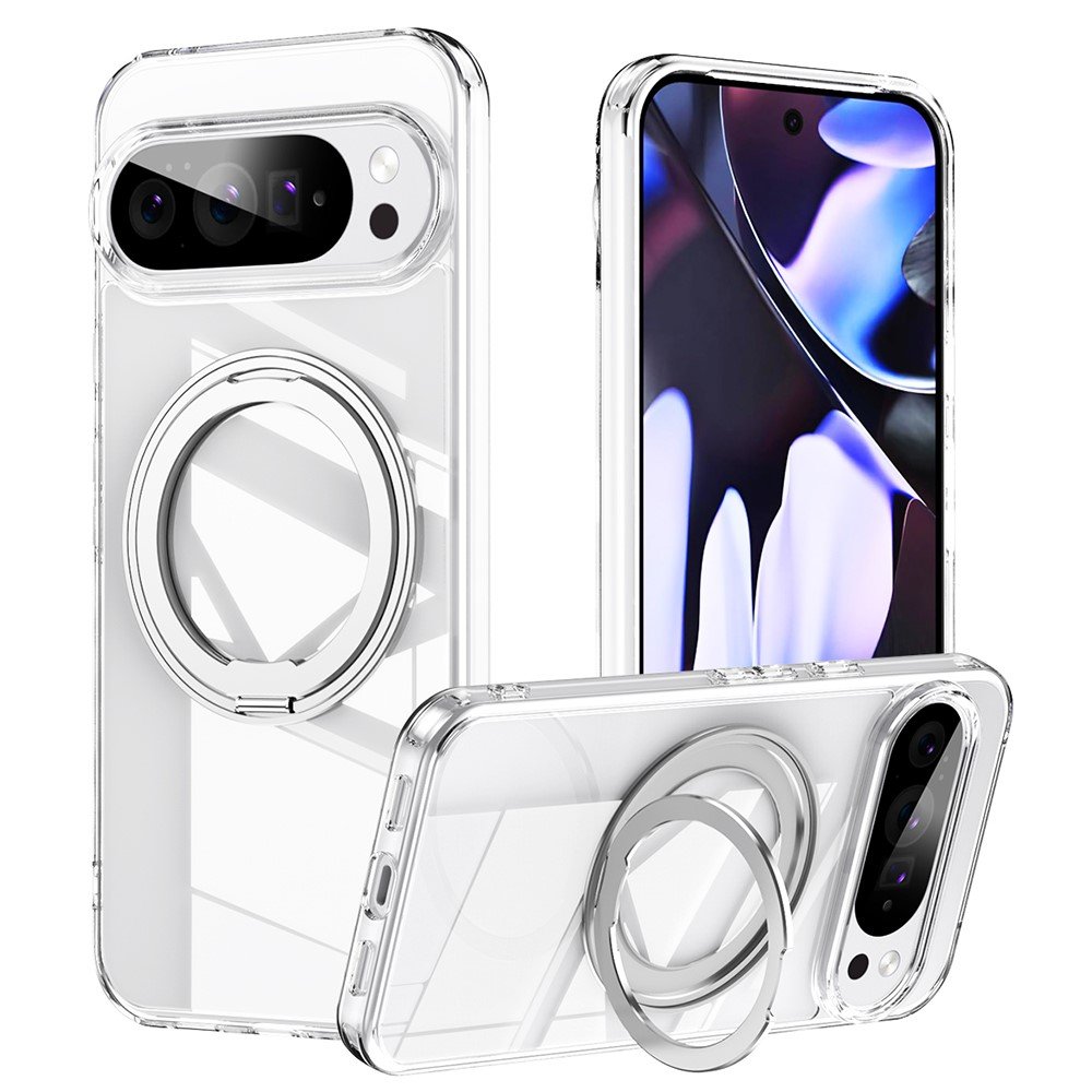 Google Pixel 10 Pro XL dėklas su MagSafe ir 360° stovu, skaidrus