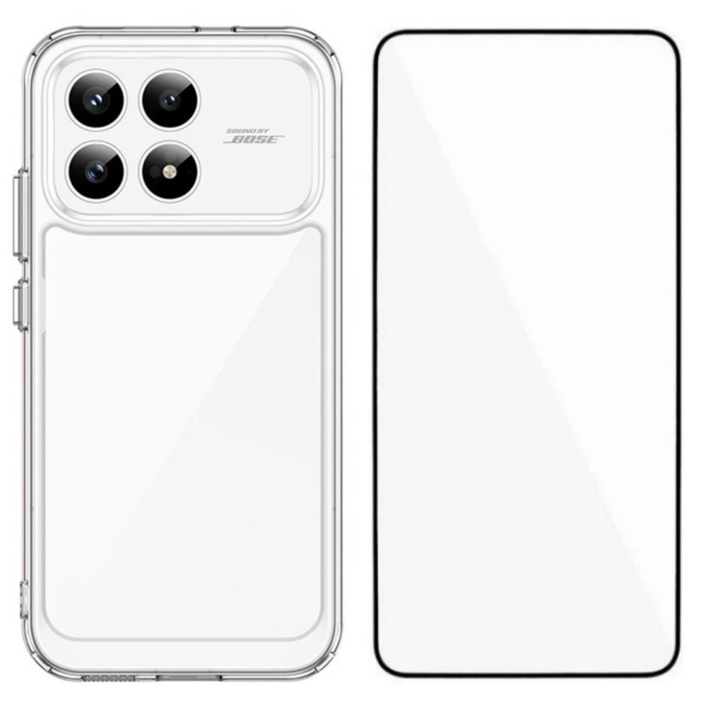 POCO F8 Pro dėklas su apsauginiu stiklu, skaidrus