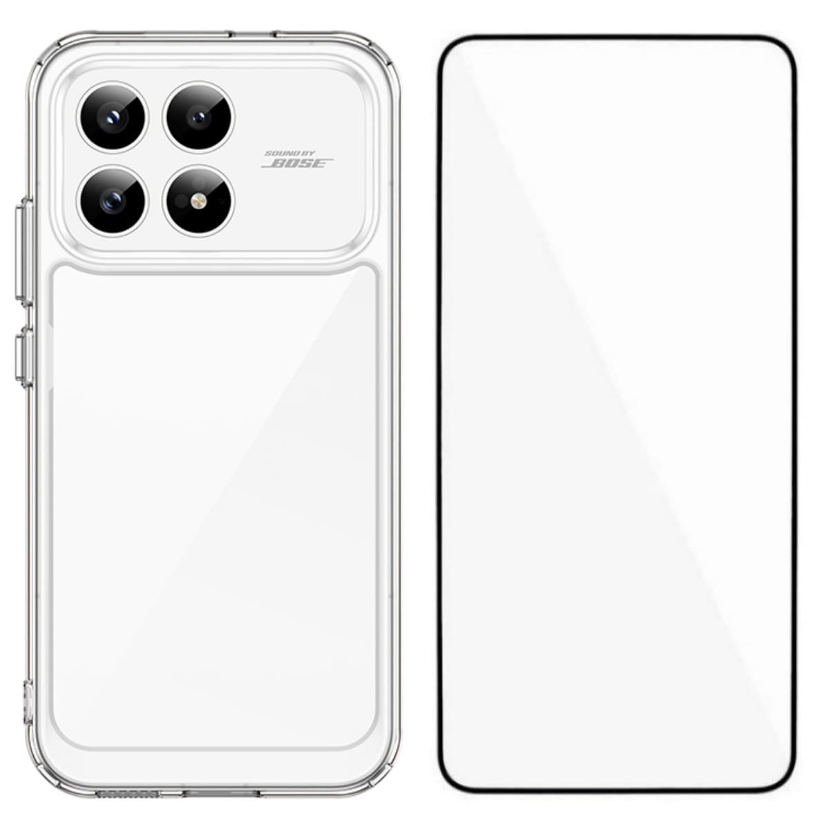POCO F8 Pro dėklas su apsauginiu stiklu, skaidrus