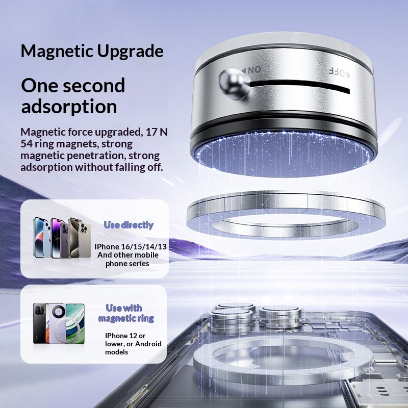 Vakuuminis magnetinis laikiklis telefonui su 360° pasukimu (MagSafe), juodas - Image 4