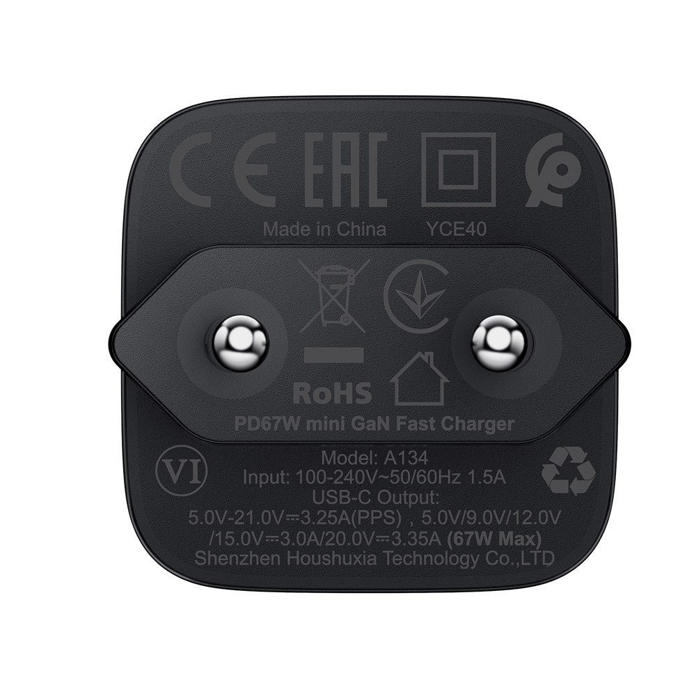ACEFAST 67 W mini GaN USB-C sieninis įkroviklis A134, juodas - Image 8