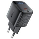 ACEFAST 40 W mini GaN USB-C sieninis įkroviklis A135 su LED ekranu, juodas