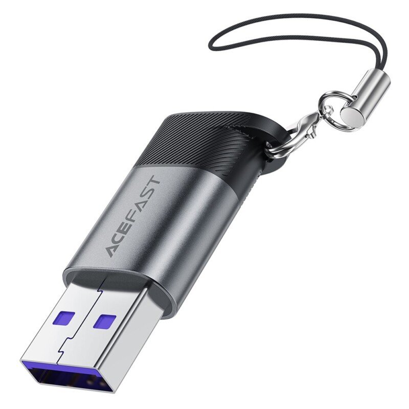 ACEFAST USB‑A kištukas → USB‑C lizdas, 10Gbps adapteris, pilkas