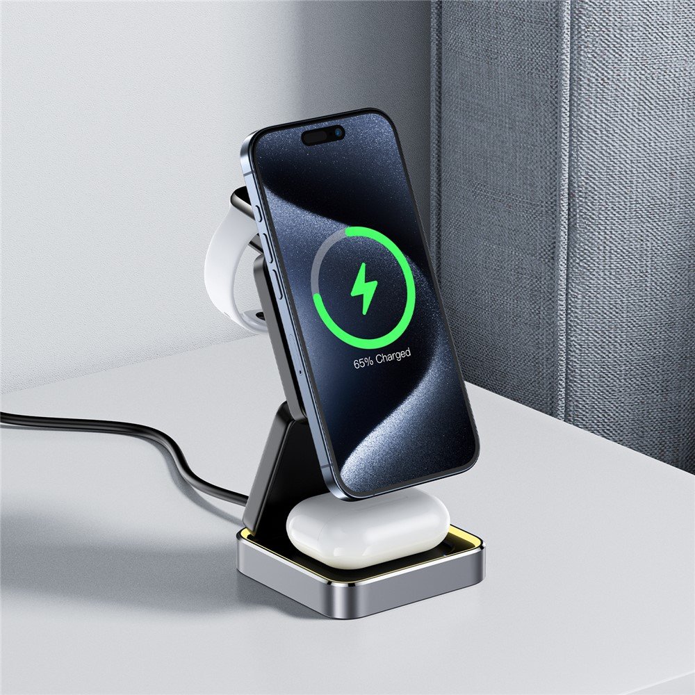 ACEFAST 15 W 3‑in‑1 belaidis įkroviklis telefonui, laikrodžiui ir ausinėms E20, juodas - Image 3