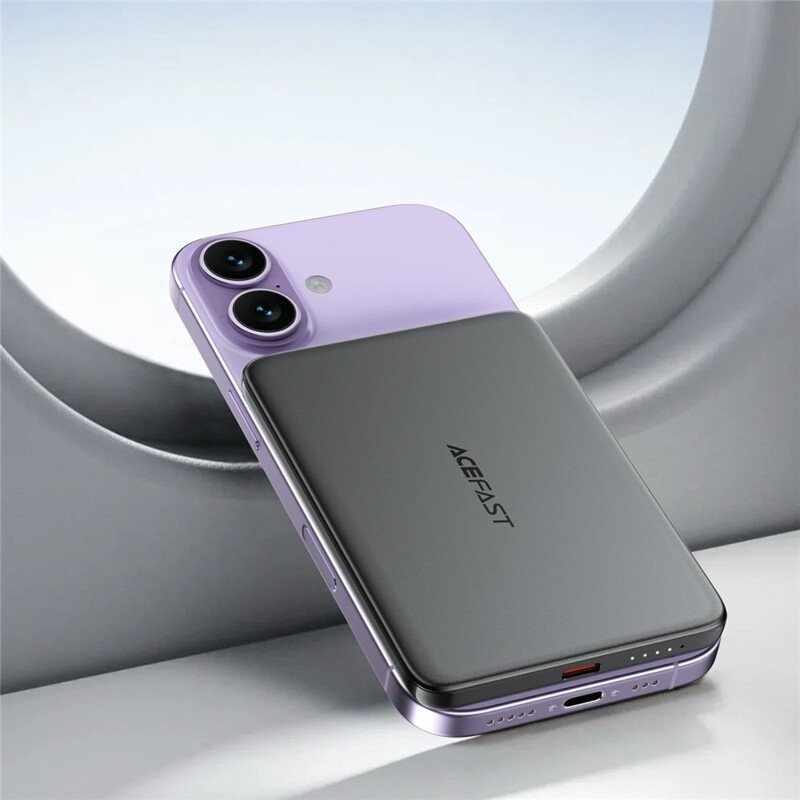 ACEFAST 5000 mAh, 18 W itin plona magnetinė belaidė išorinė baterija M38, juoda