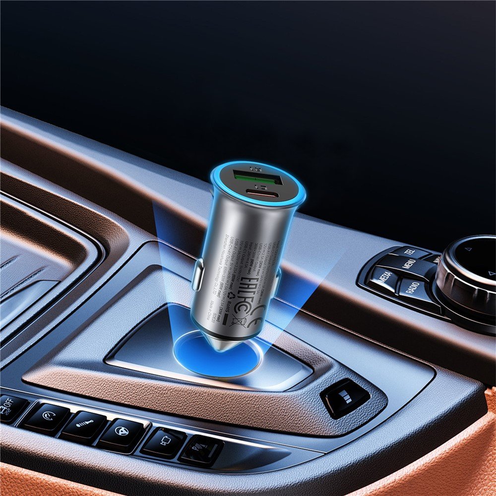 ACEFAST 95 W automobilinis įkroviklis USB‑C + USB‑A B16, pilkas - Image 2