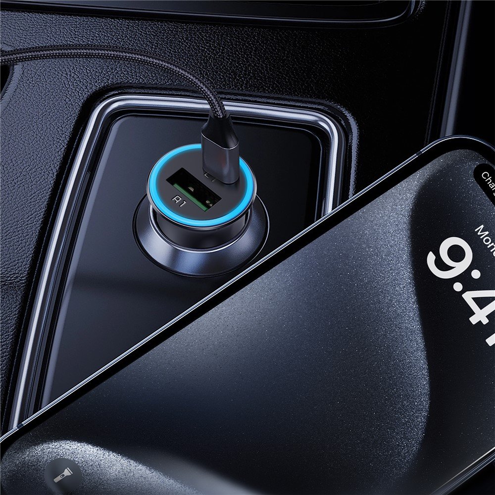 ACEFAST 95 W automobilinis įkroviklis USB‑C + USB‑A B16, pilkas - Image 3