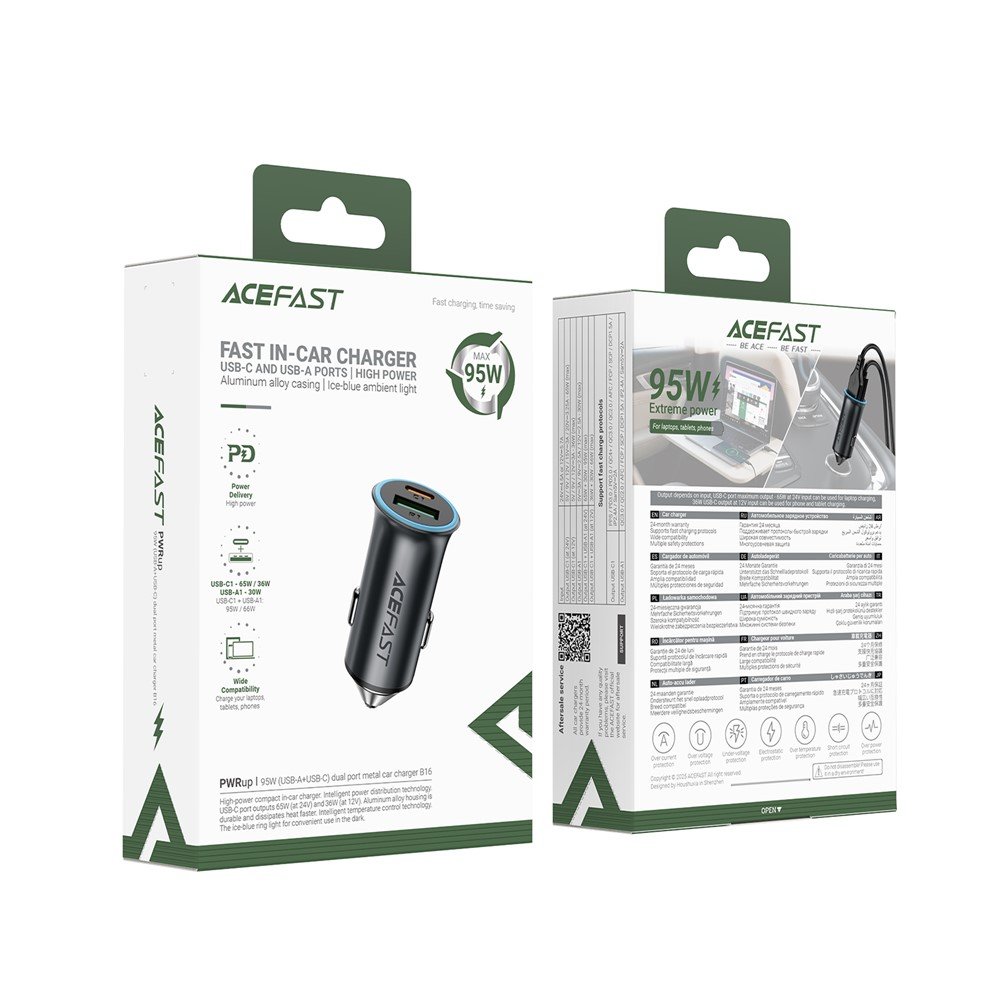 ACEFAST 95 W automobilinis įkroviklis USB‑C + USB‑A B16, pilkas - Image 7